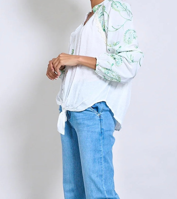 Paisley Stickerei Dobby Textur  Bluse