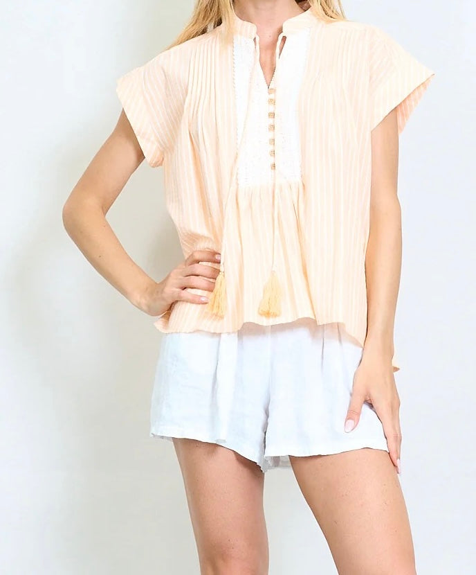 Gestreifte Quasten Bluse  mit Spitzenklappendetail