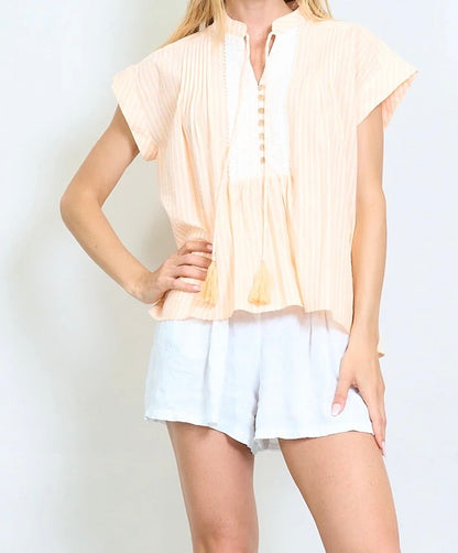 Gestreifte Quasten Bluse  mit Spitzenklappendetail