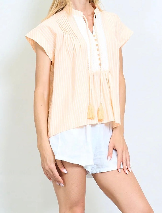 Gestreifte Quasten Bluse  mit Spitzenklappendetail