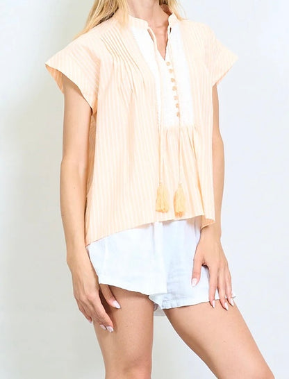 Gestreifte Quasten Bluse  mit Spitzenklappendetail
