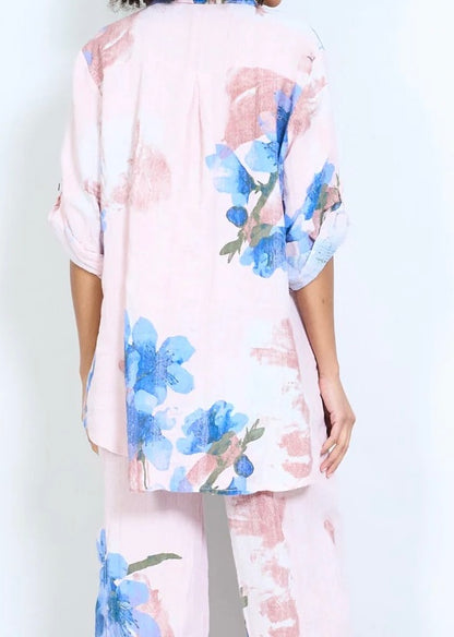 Bluse mit aufrollbarem Ärmel und Knopfleiste mit abstraktem Blumendruck