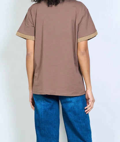 Grafisches „The Leisure Cappuccino“-Kurzarm-T-Shirt mit Strassverzierung