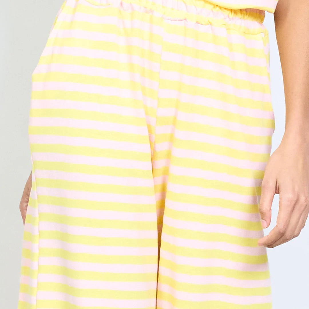 Gestreifte, elastische Taille, fließende Hose mit weitem Bein