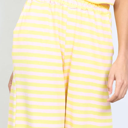 Gestreifte, elastische Taille, fließende Hose mit weitem Bein