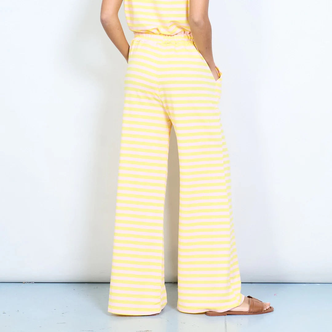 Gestreifte, elastische Taille, fließende Hose mit weitem Bein