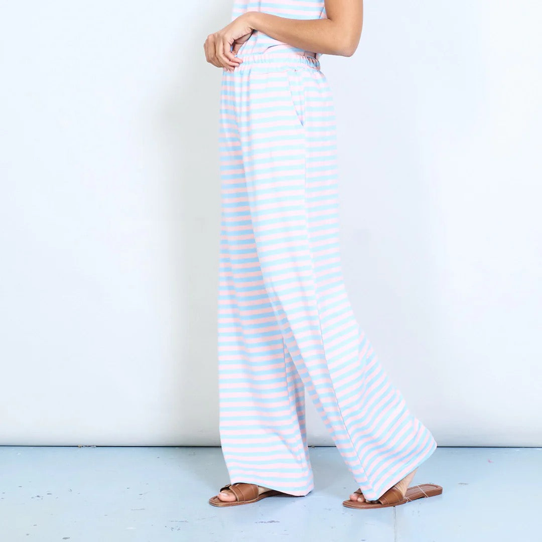 Gestreifte, elastische Taille, fließende Hose mit weitem Bein