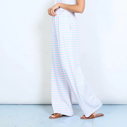 Gestreifte, elastische Taille, fließende Hose mit weitem Bein