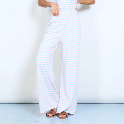 Gestreifte, elastische Taille, fließende Hose mit weitem Bein