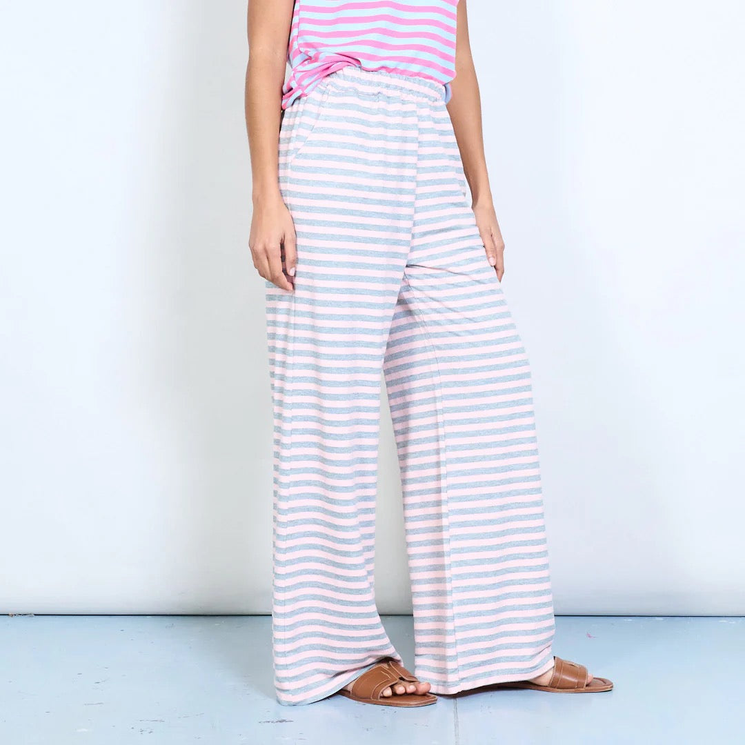 Gestreifte, elastische Taille, fließende Hose mit weitem Bein