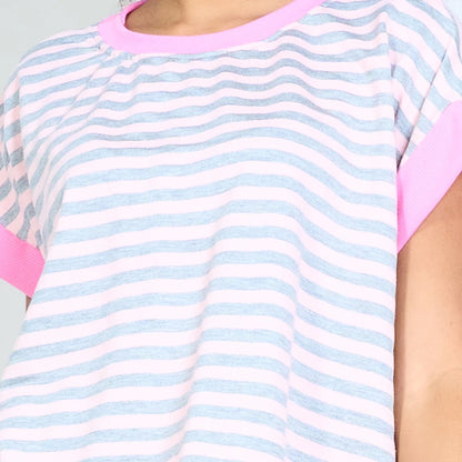 Gestreiftes, kontrastierendes, übergroßes Oberteil T-Shirt mit gerollten Ärmeln