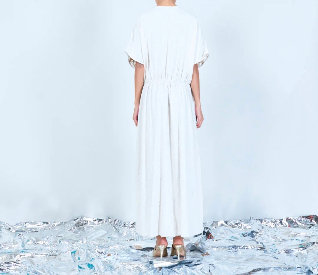 Sticked V-Ausschnitt Maxi Kleid