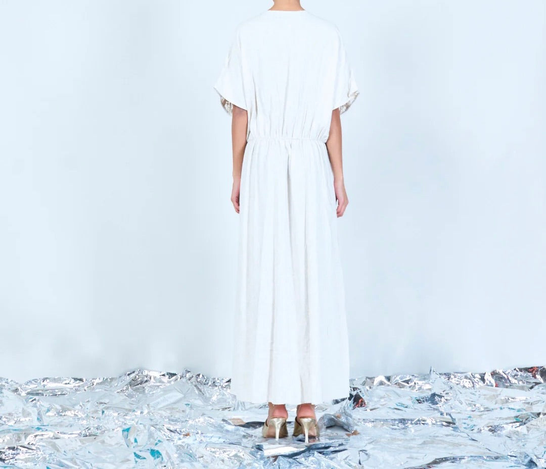 Sticked V-Ausschnitt Maxi Kleid