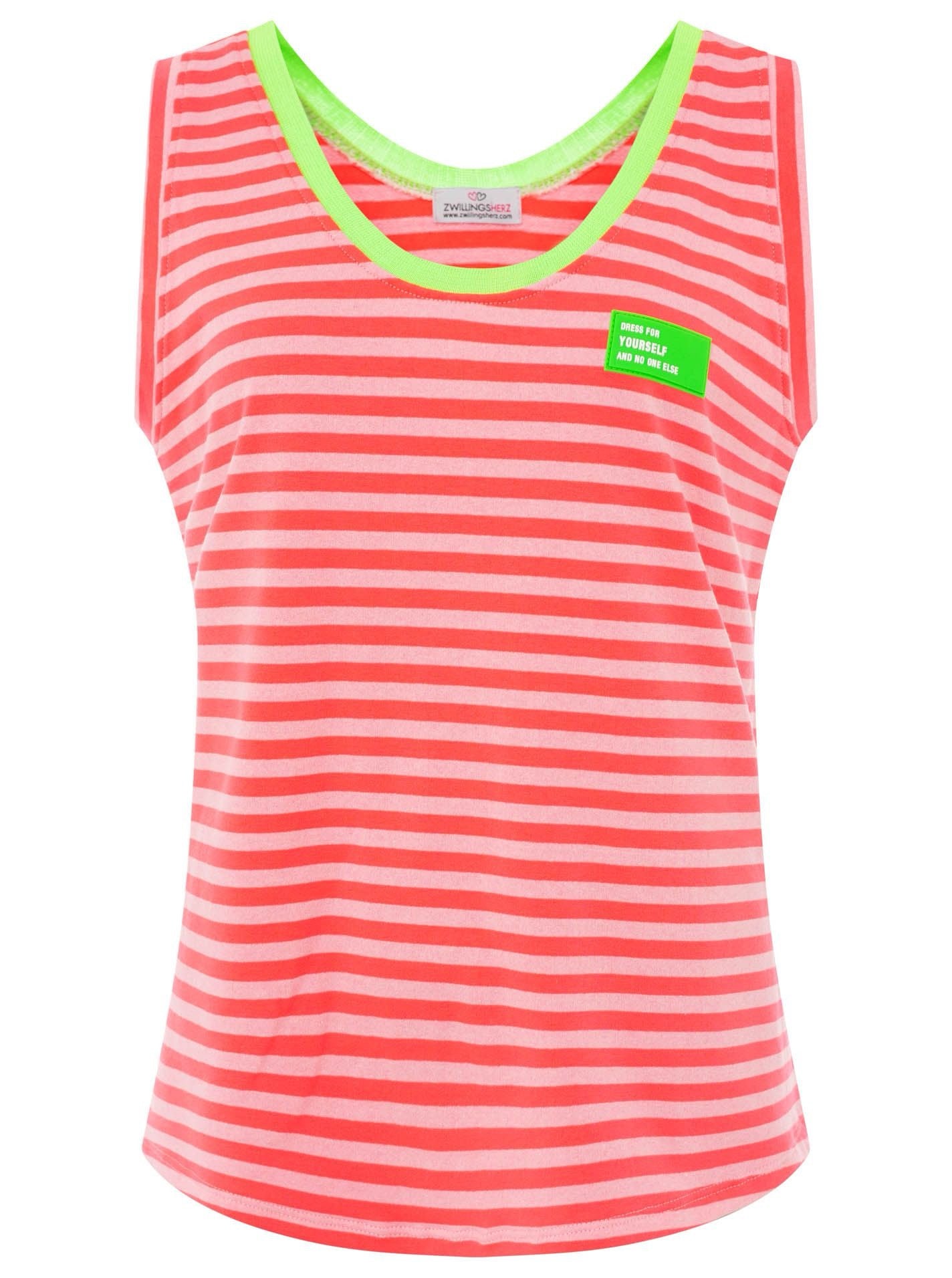 Oversize Sweat Tank Top "Neon Stripes & Patch"