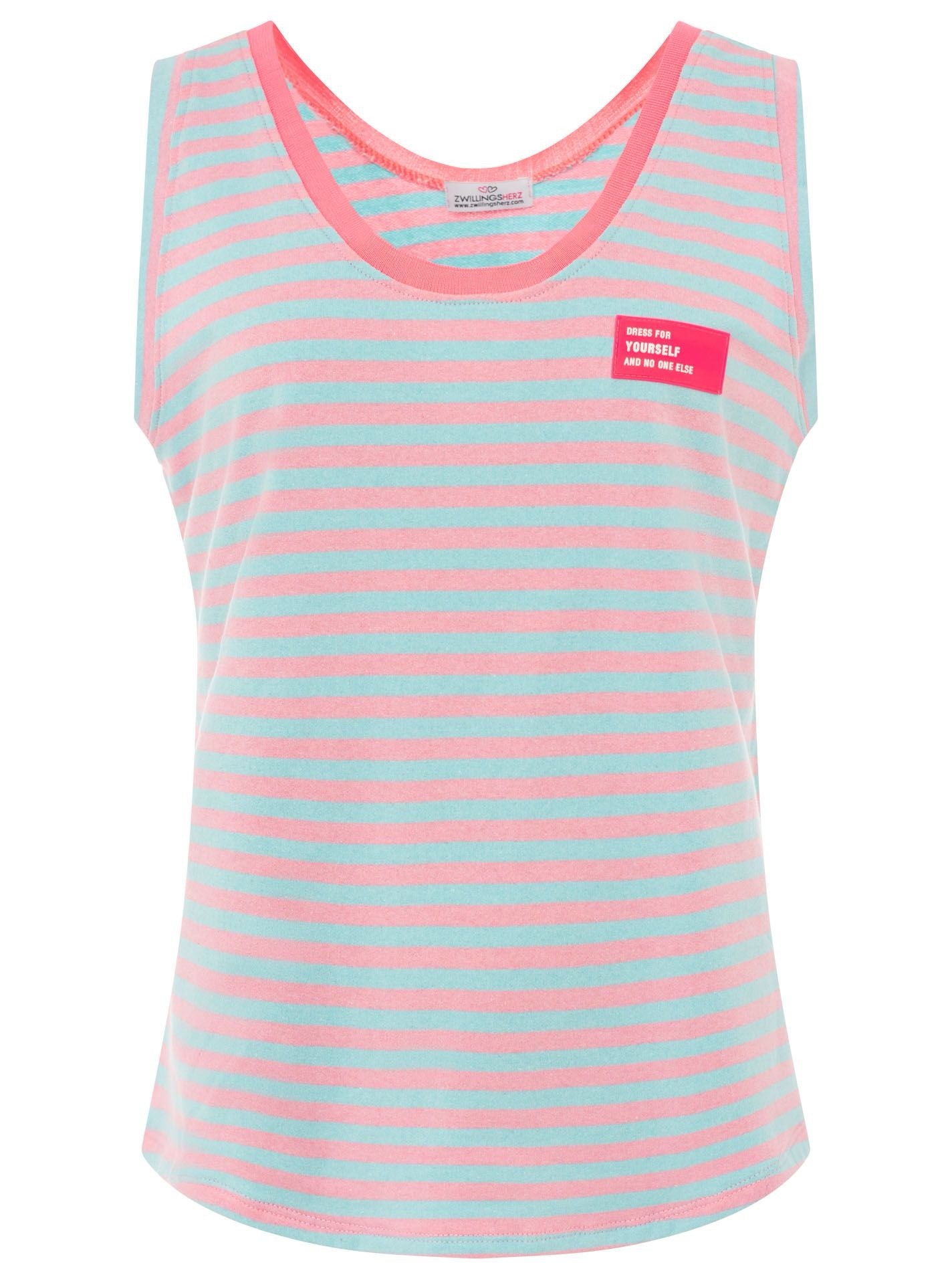 Oversize Sweat Tank Top "Neon Stripes & Patch"