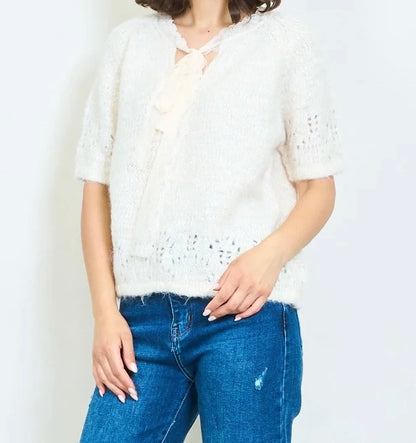 Strickpullover Halbarm Schleife