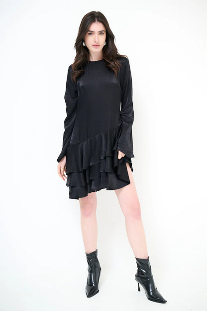 Satin-Langarm-Minikleid mit Rüschen