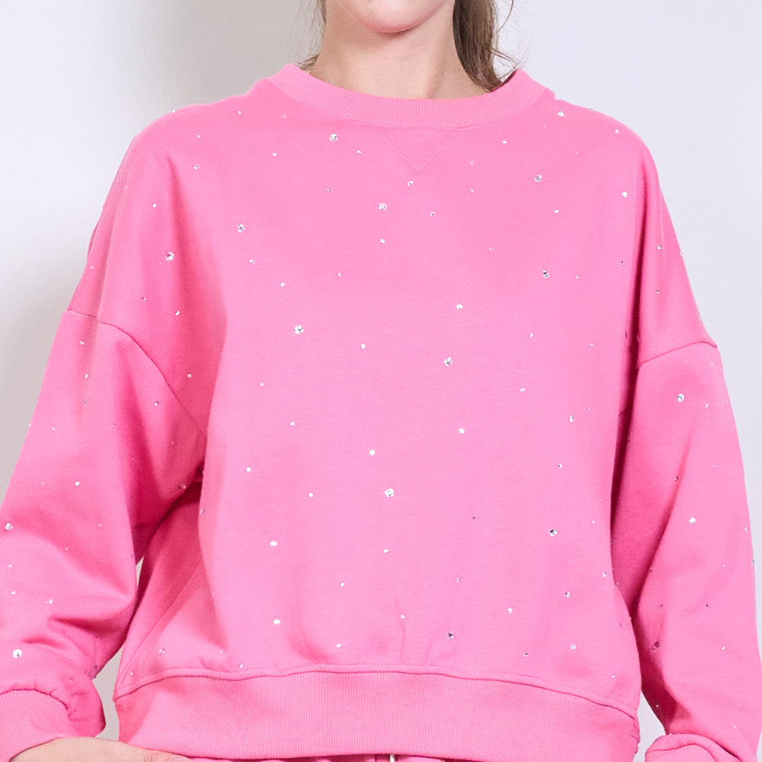 Set aus Sweatshirt und Hose mit Strasssteinen