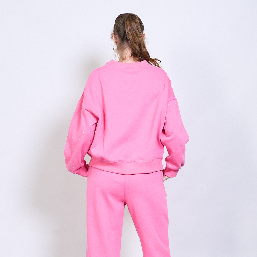 Set aus Sweatshirt und Hose mit Strasssteinen