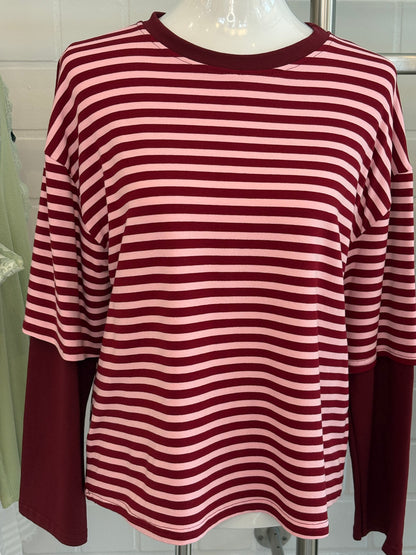 Langarmshirt gestreift Two in One Optik