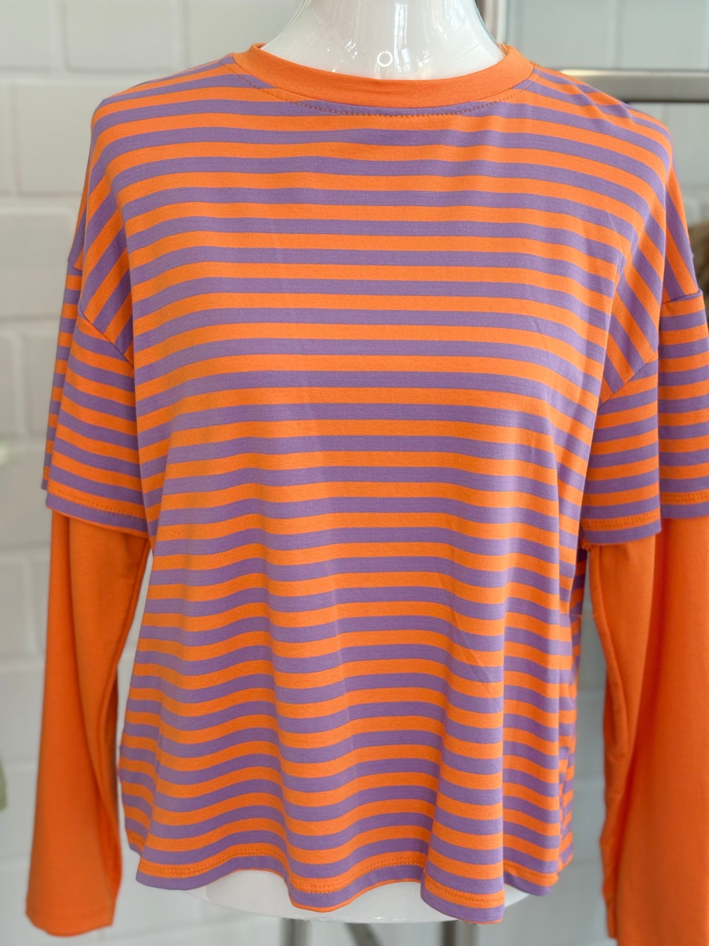 Langarmshirt gestreift Two in One Optik