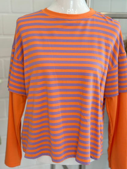 Langarmshirt gestreift Two in One Optik