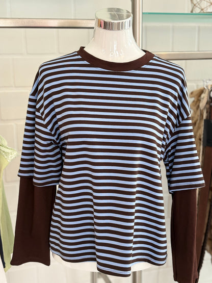 Langarmshirt gestreift Two in One Optik