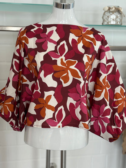 Bluse Blumen Ärmel mit Knopf