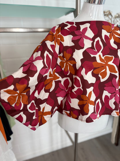 Bluse Blumen Ärmel mit Knopf