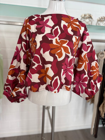 Bluse Blumen Ärmel mit Knopf