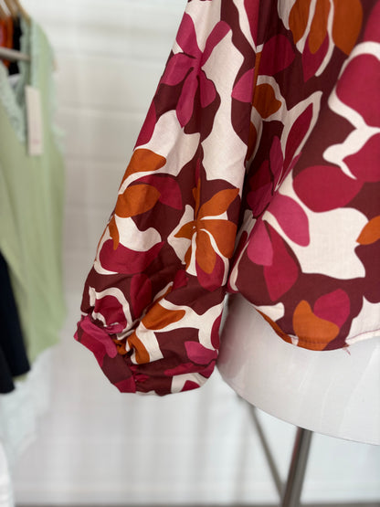 Bluse Blumen Ärmel mit Knopf