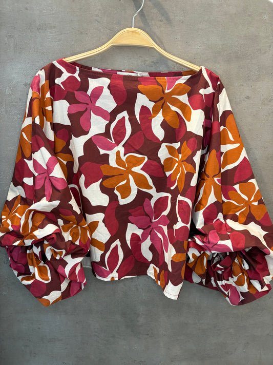 Bluse Blumen Ärmel mit Knopf