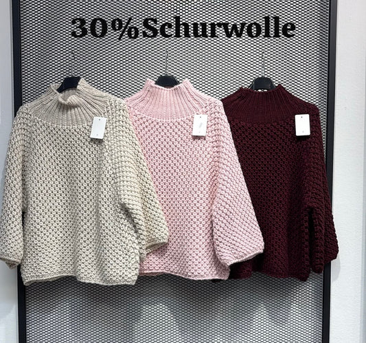 Oversize-Pullover aus dickem Strick mit Stehkragen