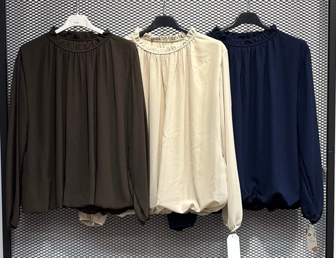 Bluse uni mit Stehkragen
