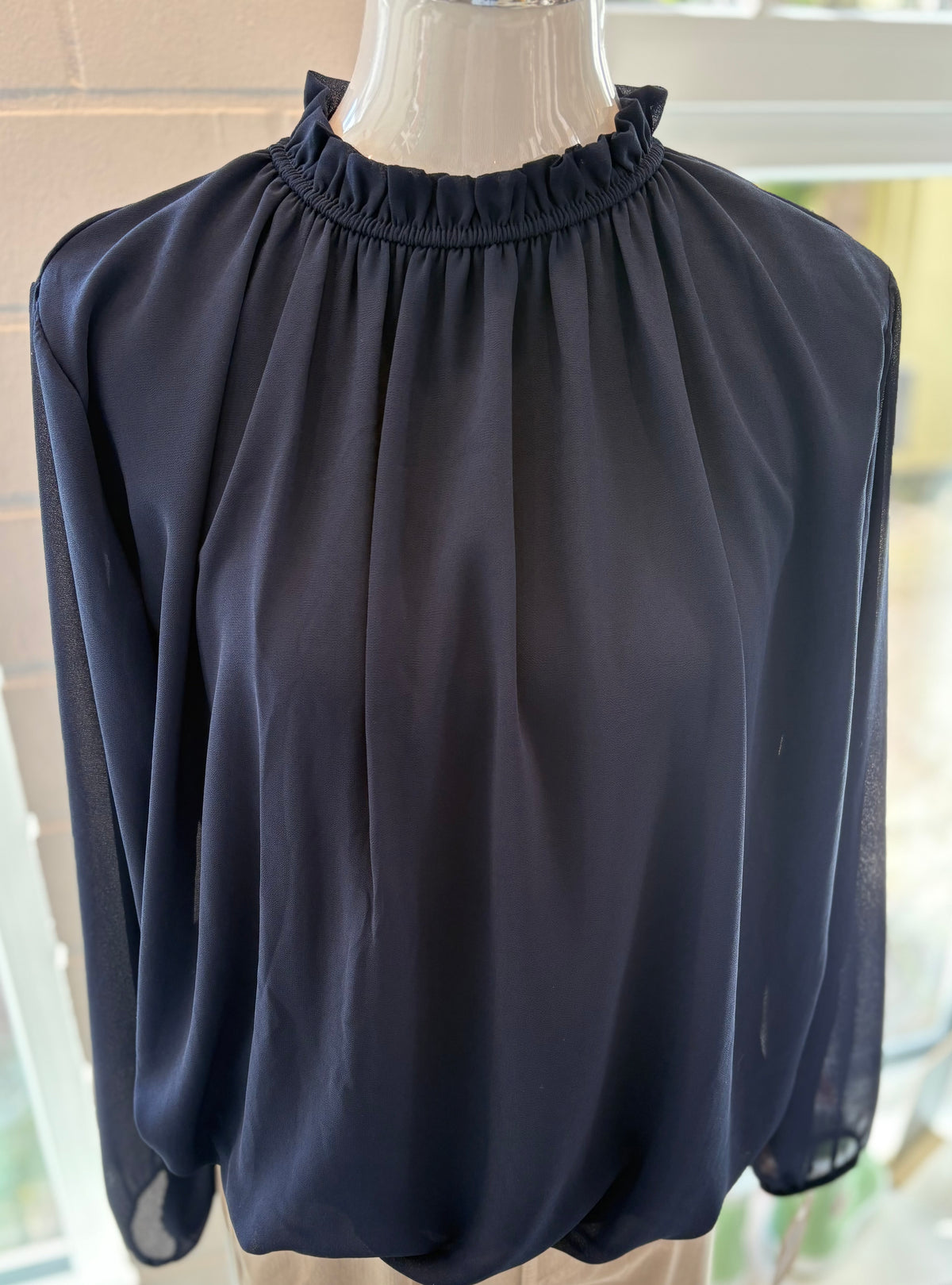 Bluse uni mit Stehkragen