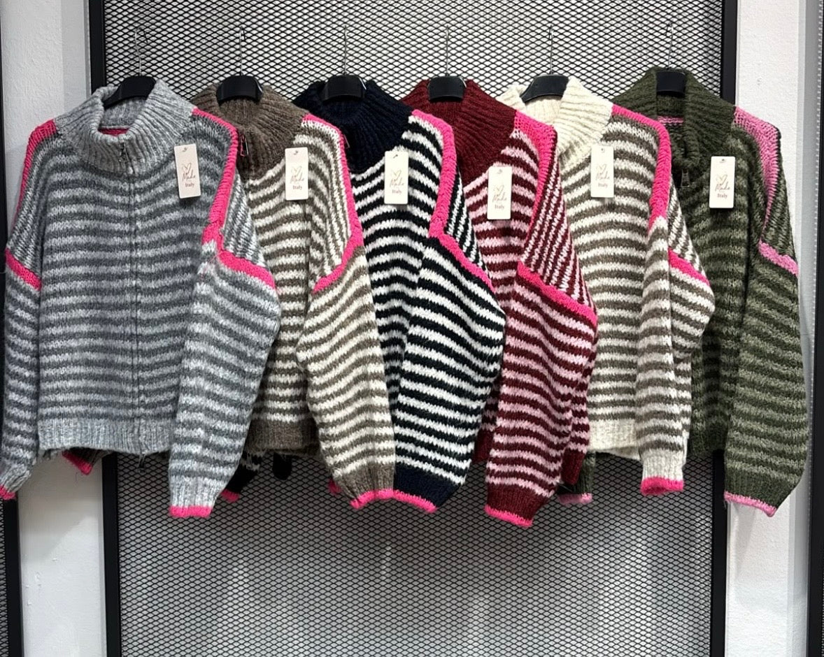 Strickjacke gestreift mit Reißverschluss