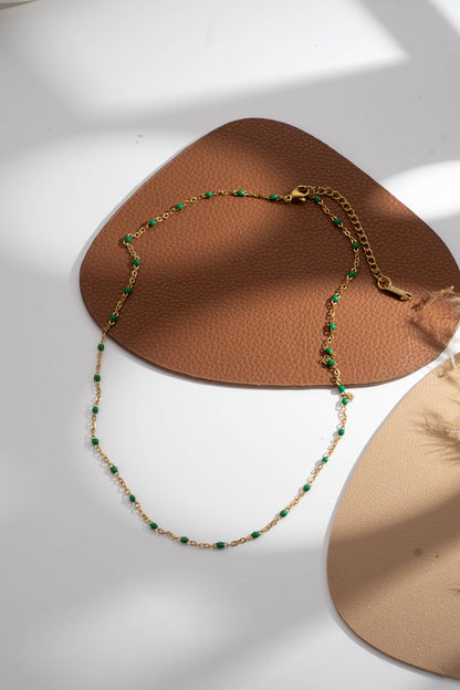 Halskette goldene Kette feine bunte Perlen zart elegant