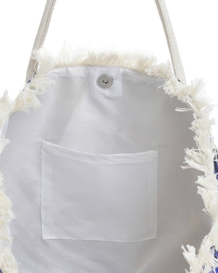 Stofftasche Weiß/Blaue Drucke