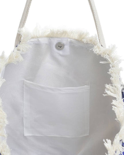 Stofftasche Weiß/Blaue Drucke