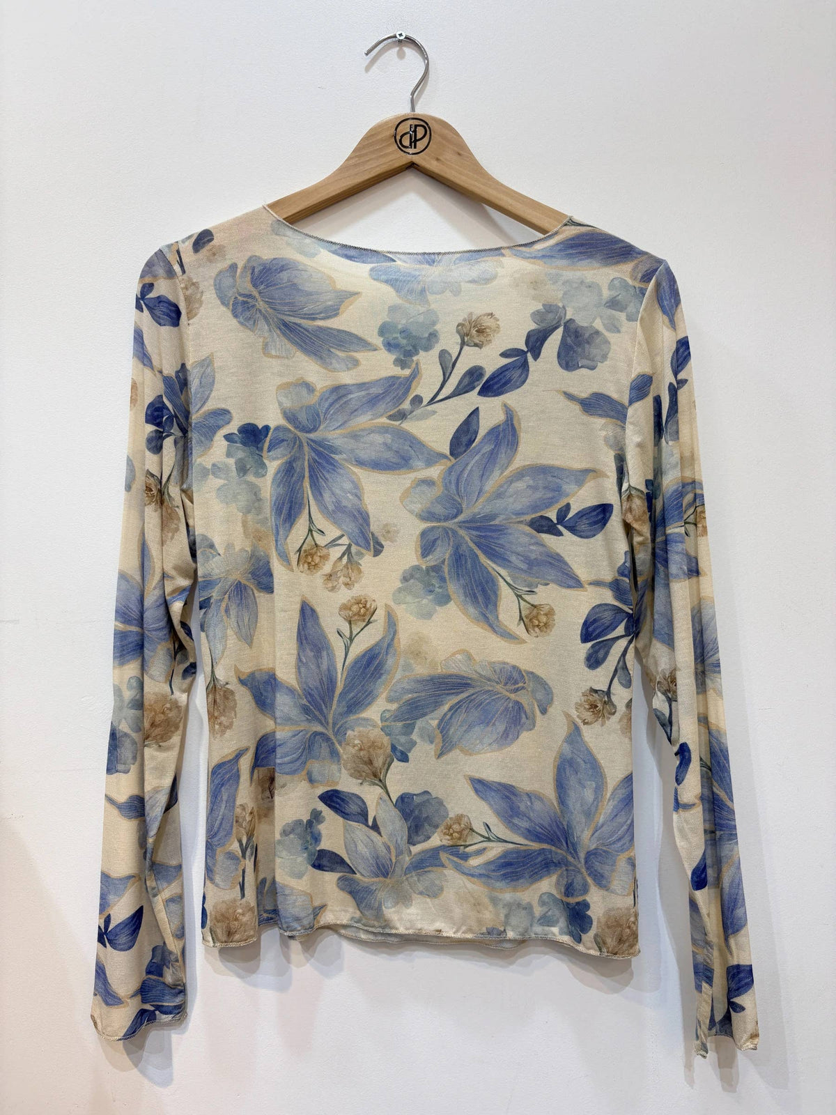 Floral bedrucktes Top, Rundhalsausschnitt, lange Ärmel, tailliert PT2632: Rosa / STANDARDGRÖSSE (36-42 / S-XL)