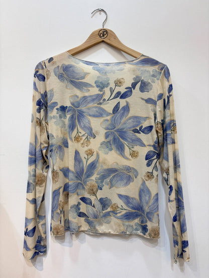 Floral bedrucktes Top, Rundhalsausschnitt, lange Ärmel, tailliert PT2632: Rosa / STANDARDGRÖSSE (36-42 / S-XL)