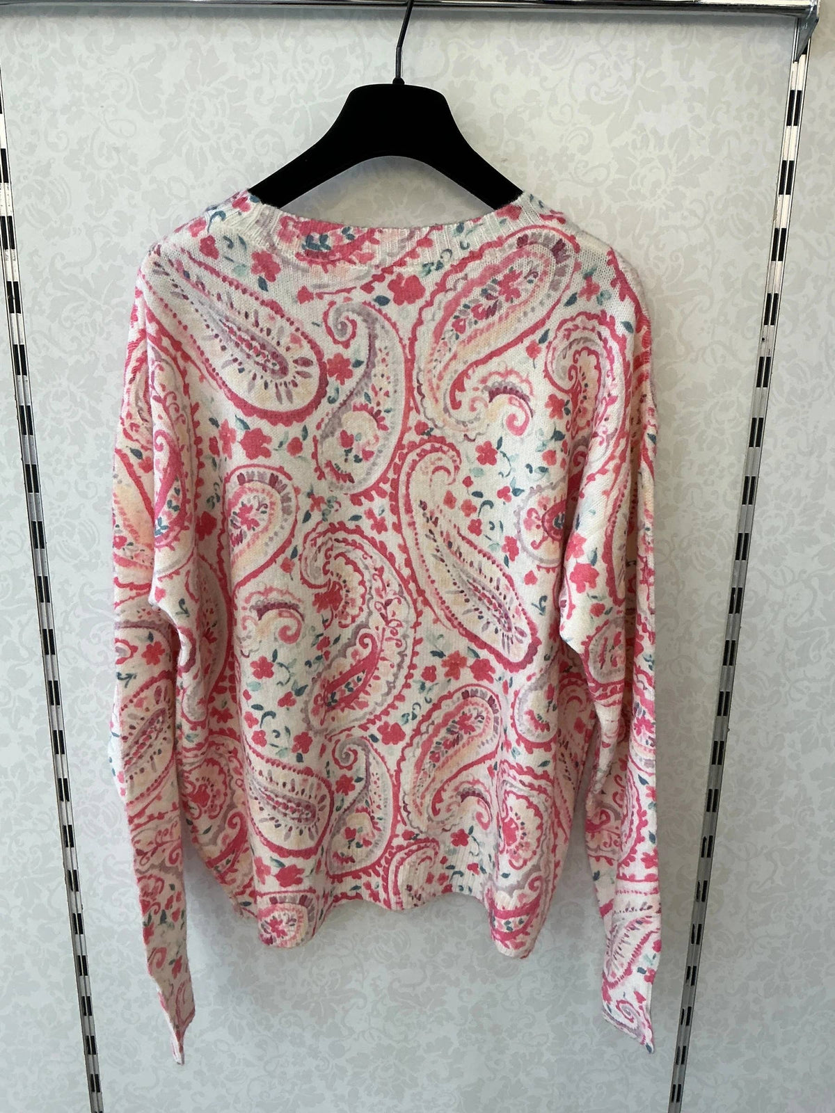 Boho-Paisley-Rosen-Pullover – Strick mit Blumenmuster