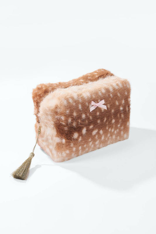 Täschchen aus Kunstfell mit Reh-Motiv 17x11x10cm