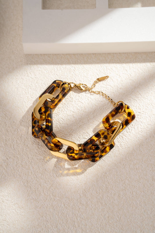 Vergoldetes Kettenarmband aus Harz und Edelstahl