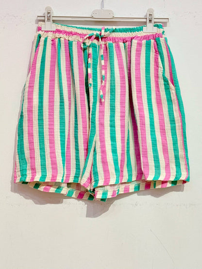 Bedruckte Shorts aus Baumwollgaze Musselin STREIFEN MULTI