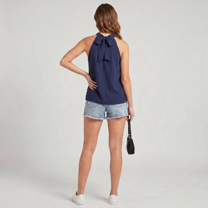 Weites Halter-Top, ärmellos, rückenfrei, mit Bindung, ausgestellter Schnitt