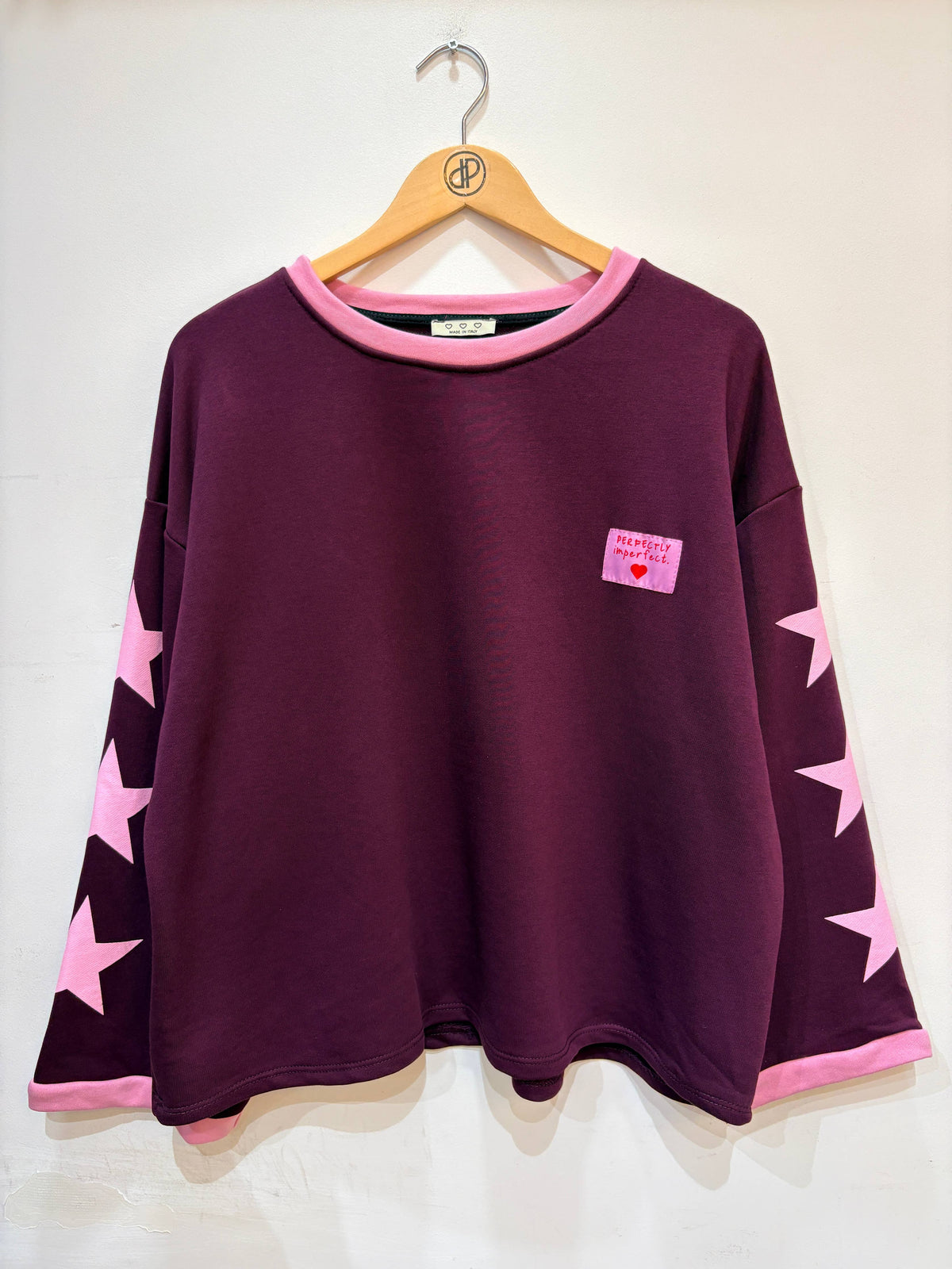 Oversize-Sweatshirt, Rundhalsausschnitt, Sterne, Baumwolle, zweifarbig