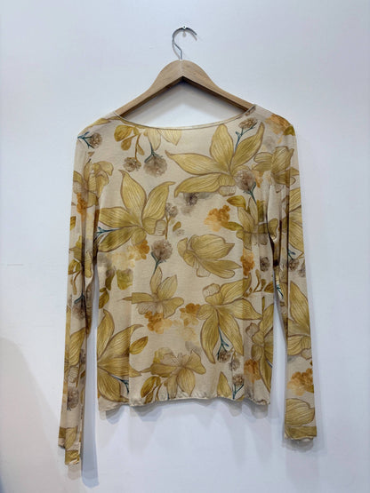 Floral bedrucktes Top, Rundhalsausschnitt, lange Ärmel, tailliert PT2632: Rosa / STANDARDGRÖSSE (36-42 / S-XL)