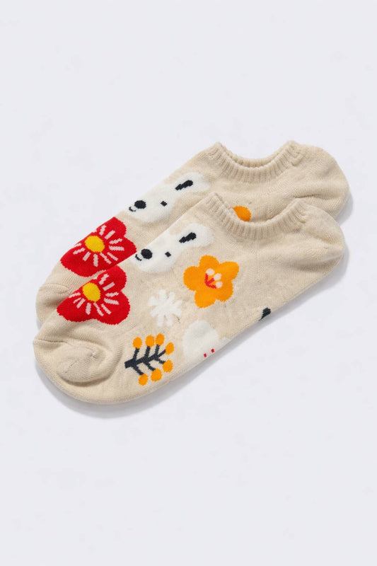 Kurze Socken mit Muster Hase beige