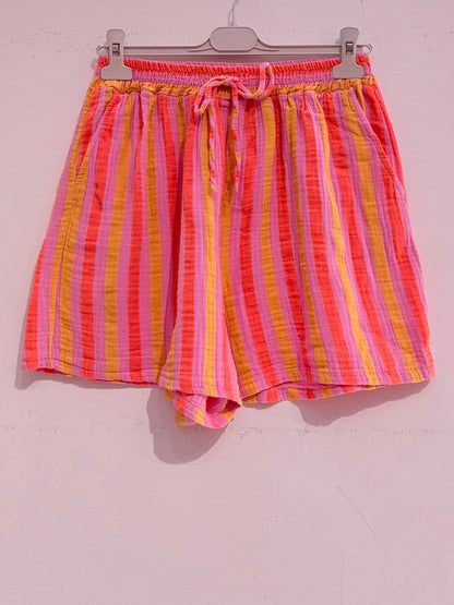 Bedruckte Shorts aus Baumwollgaze Musselin STREIFEN MULTI